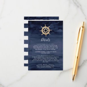 Modern Nautical Ship Helm Wedding Details Enclosure Card
