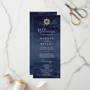Modern Nautical   Ship Helm Wedding Program