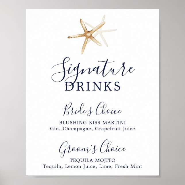 Modern Nautical | Starfish Signature Drinks Sign (Front)