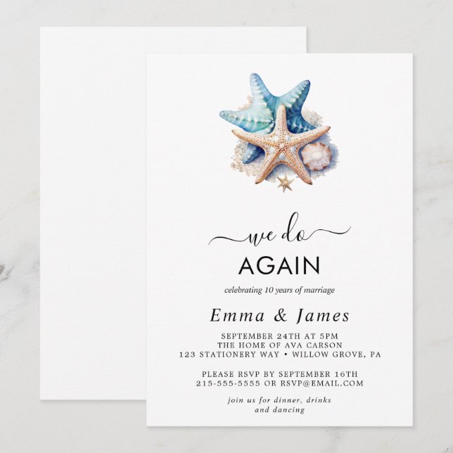 Modern Nautical | Starfish "We Still Do" Vow Renew Invitation (Front/Back)