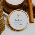 Modern Nautical | Starfish Wedding Favour Sticker<br><div class="desc">These modern nautical starfish wedding favour stickers are perfect for a cruise or beach wedding reception. The simple design features gold starfish. Personalize the sticker labels with your names,  the event (if applicable),  and the date. These stickers can be used for a wedding reception,  bridal shower,  or any event!</div>