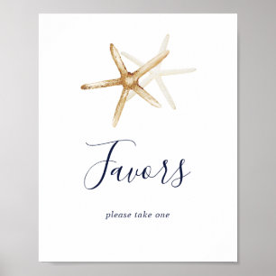 Modern Nautical Starfish Wedding Favours Sign
