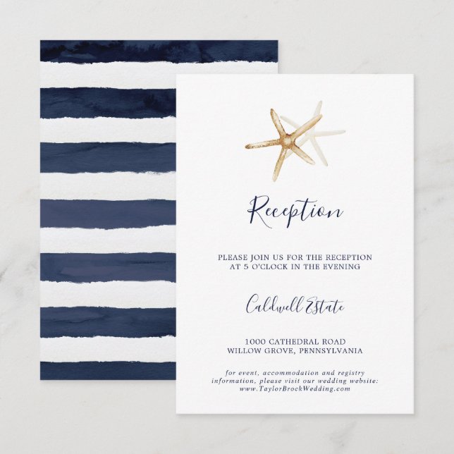 Modern Nautical | Starfish Wedding Reception Enclosure Card (Front/Back)