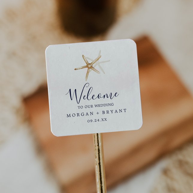 Modern Nautical | Starfish Wedding Welcome Square Sticker (Creator Uploaded)