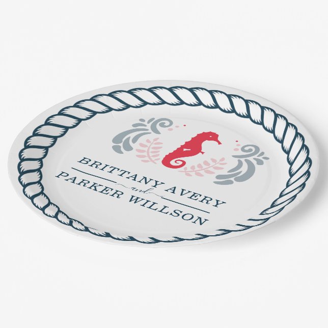 Modern Nautical Wedding Personalized Paper Plate (Angled)