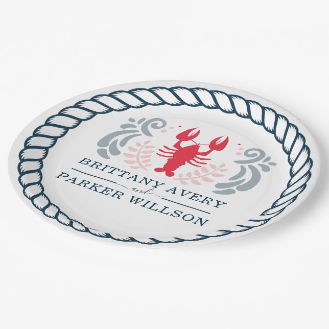 Modern Nautical Wedding Personalized Paper Plate (Angled)