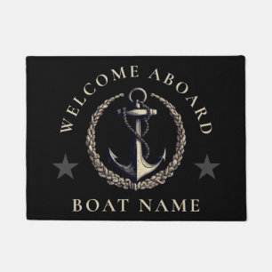 Modern Nautical Welcome Aboard Boat Name Anchor Doormat