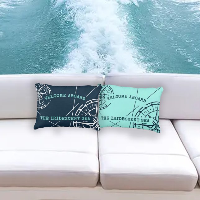 Modern Nautical Welcome Aboard Compass Rose Accent Pillow (Creator Uploaded)