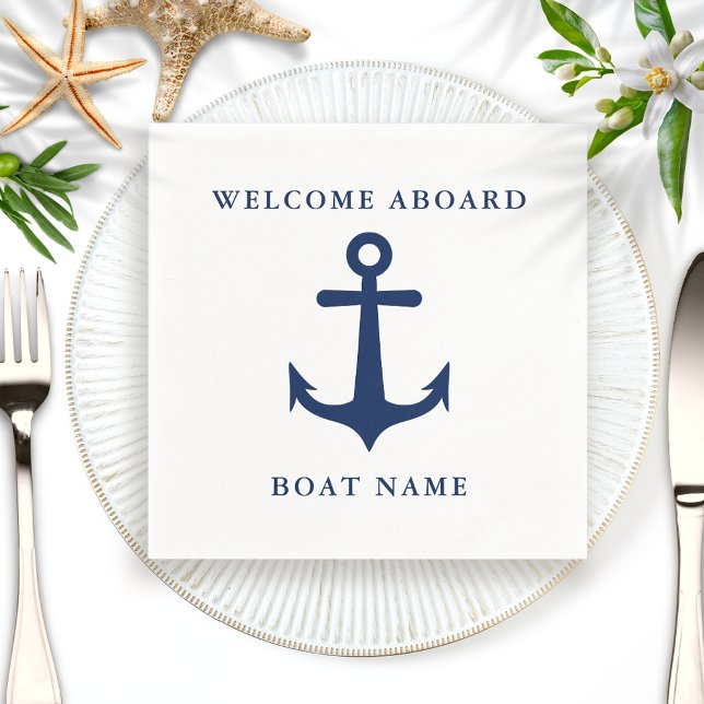 Modern Nautical White Navy Blue Anchor Boat Napkin (Creator Uploaded)
