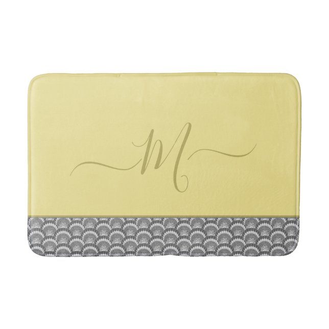 Modern Nautical Yellow Grey Seashell Shell Elegant Bath Mat (Front)