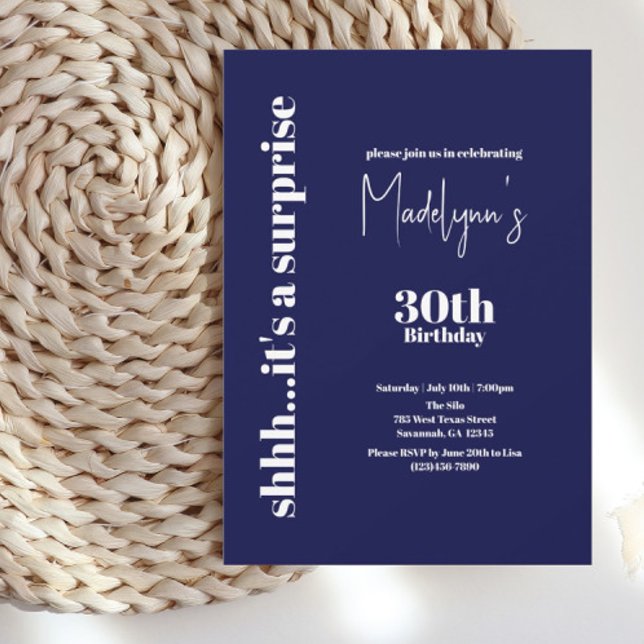 Modern Navy 30th Surprise Birthday Invitation (Creator Uploaded)