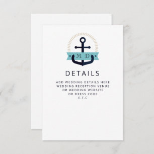 Modern Navy Anchor Nautical Monogram Wedding Encl Enclosure Card