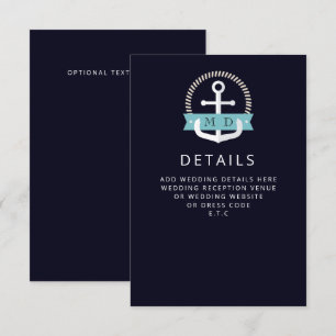 Modern Navy Anchor Nautical Monogram Wedding Enclosure Card