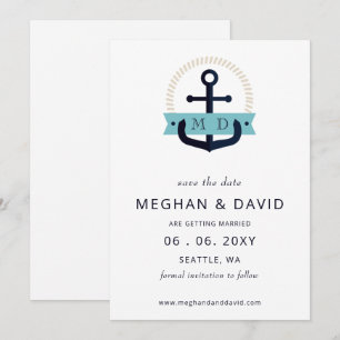 Modern Navy Anchor Nautical Monogram Wedding Save Save The Date