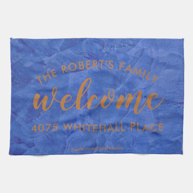 Modern Navy and Copper Personalized Name Kitchen Towel (Horizontal)