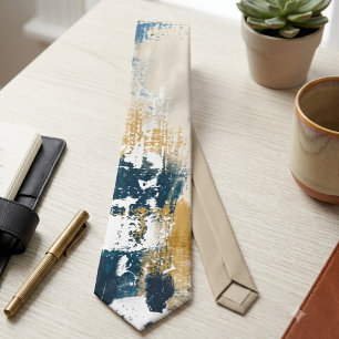 Modern Navy and Gold Abstract Brushstroke Tie