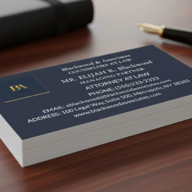 Modern Navy and Gold Law Firm Business Card (Creator Uploaded)
