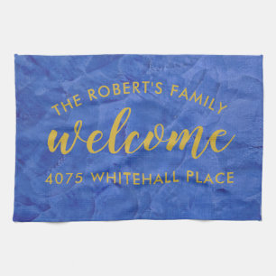 Modern Navy and Gold Personalized Name Kitchen Towel