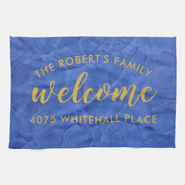 Modern Navy and Gold Personalized Name Kitchen Towel (Horizontal)