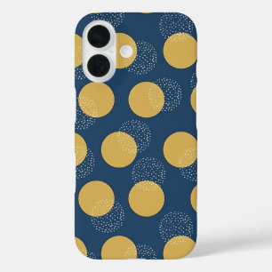 Modern Navy and Gold Polka Dot iPhone 16 Case