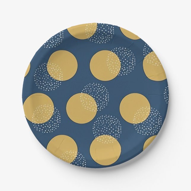 Modern Navy and Gold Polka Dot Paper Plate (Front)