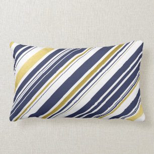 Modern Navy and Gold Stripes Lumbar Pillow