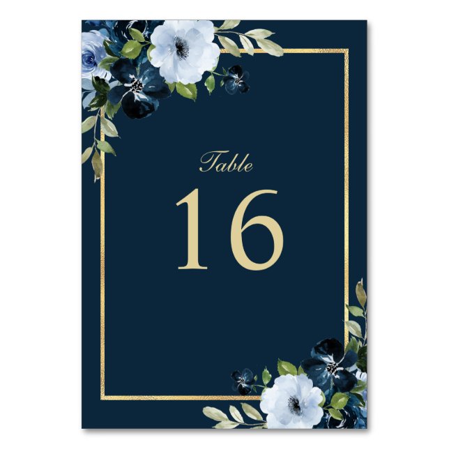 modern navy and gold wedding table number (Front)