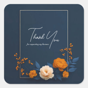 Modern Navy and Marigold Floral Thank You Square Sticker