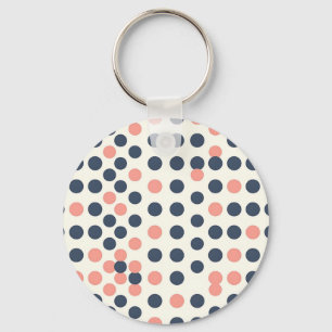 Modern Navy and Peach Geometric Polka Dot Keychain