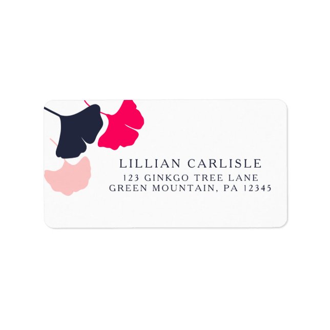 Modern Navy and Pink Ginkgo Leaves Return Address Label (Front)