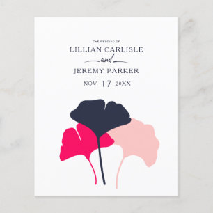 Modern Navy and Pink Ginkgo Leaves Wedding Program