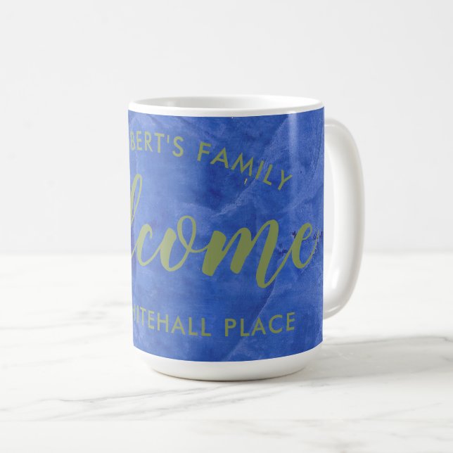 Modern Navy and Sage Personalized Name Address Coffee Mug (Front Right)