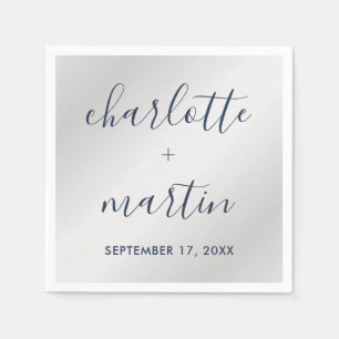 Modern Navy and Silver Engagement Wedding Shower Napkin