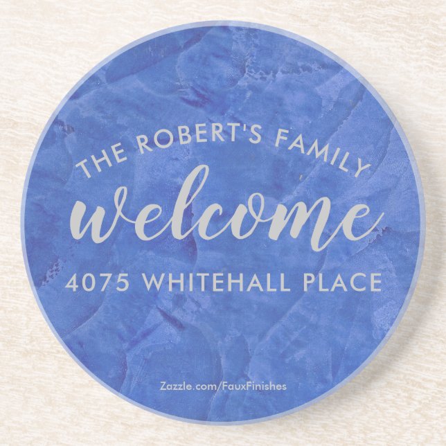 Modern Navy and Silver Personalized Name Coaster (Front)