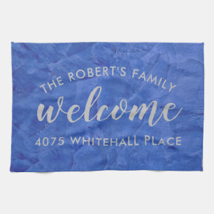 Modern Navy and Silver Personalized Name Kitchen Towel