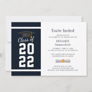 Modern Navy and White Graduation 2022 Grad Party Invitation