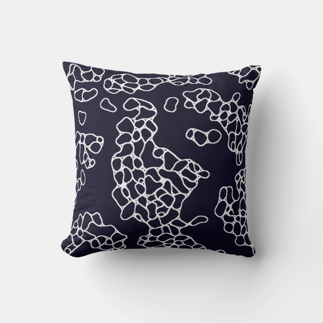 Modern Navy and White Pattern Throw Pillow (Front)