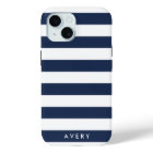 Modern Navy and White Stripe Personalized Case