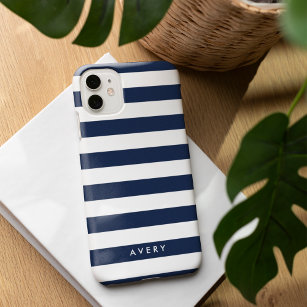 Modern Navy and White Stripe Personalized Case