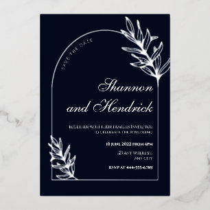 Modern Navy Arch Line Art Design Silver