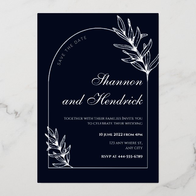 Modern Navy Arch Line Art Design | Silver (Front)