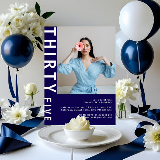 Modern Navy Blue 35e anniversaire Photo Invitation