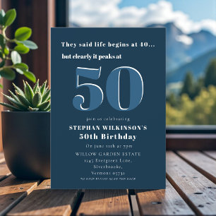 Modern Navy Blue 50th Birthday Invitation for Him