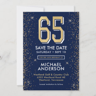 Modern Navy Blue 65th Birthday Save The Date