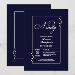 Modern Navy Blue 90th Birthday Party Invitation
