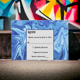 Modern Navy Blue Abstract Oil Painting Wedding RSVP Card
