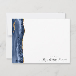Modern Navy Blue Agate Marble Gemstone Script Name Card