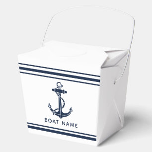Modern Navy Blue Anchor Boat Name Custom Favor Box
