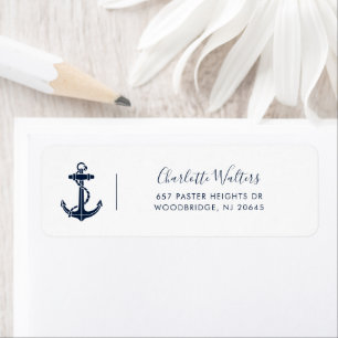 Modern Navy Blue Anchor Script Return Address