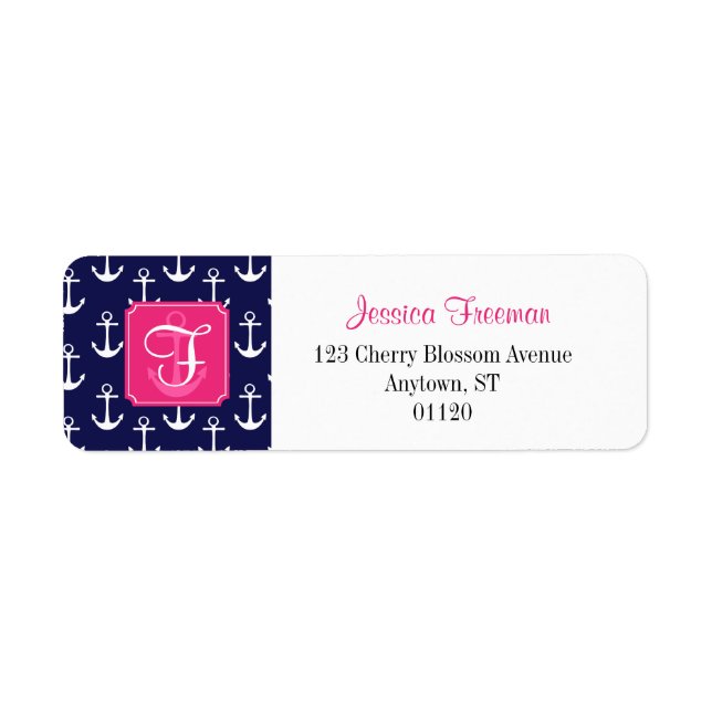 Modern Navy Blue Anchors Pattern Personalized (Front)